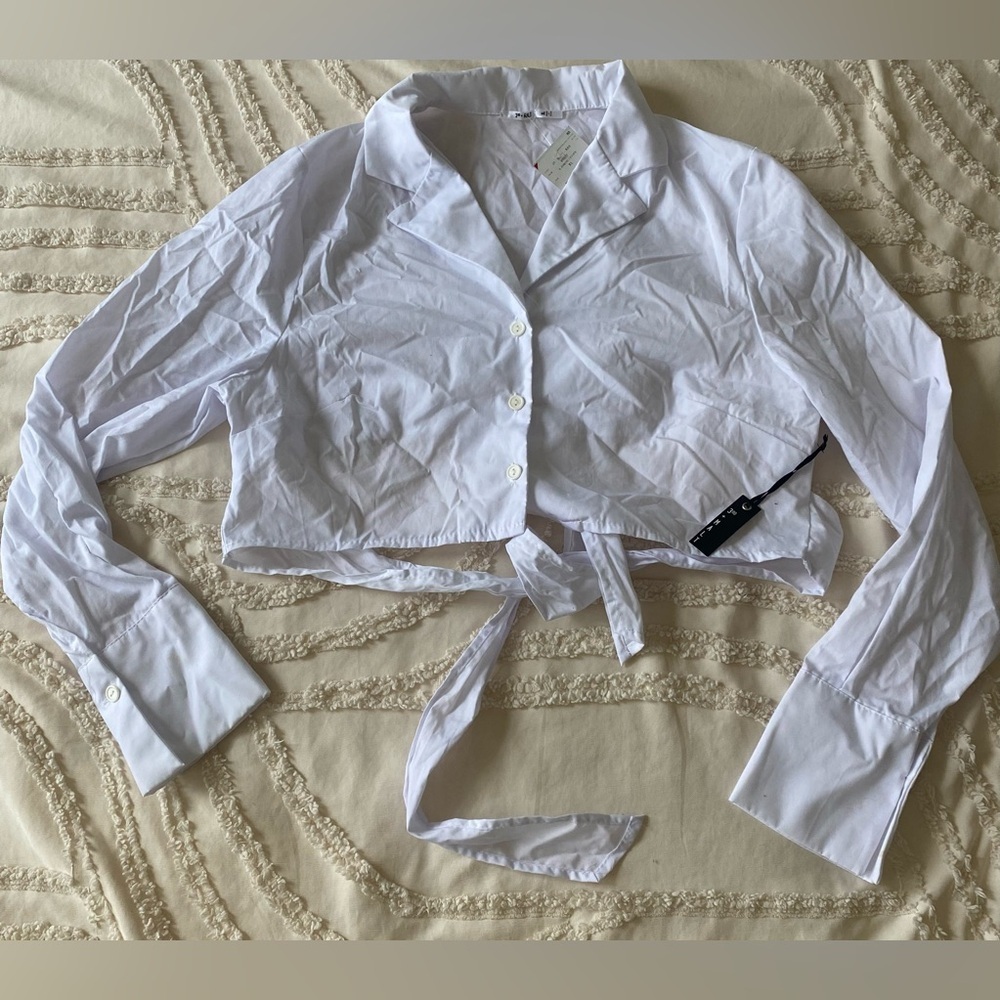 ( 3rd + Malt) long sleeve cropped blazer backless white womens